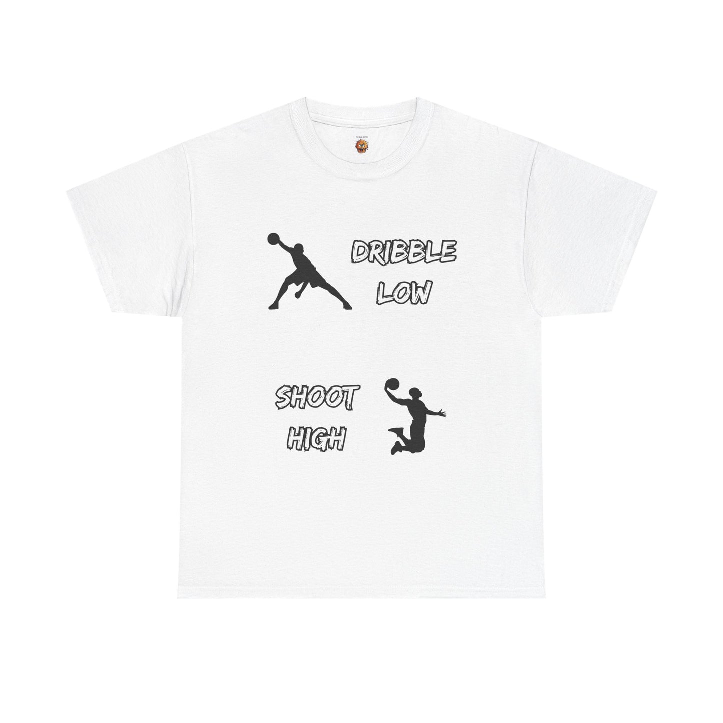 'Dribble Low, Shoot High' Motivational Basketball Tee - Unisex Heavy Cotton, Sportswear, Gift for Athletes, Casual Style, Basketball Fan Apparel, Player, Silhouette