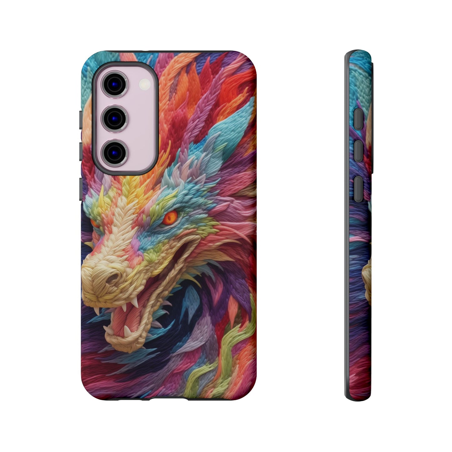 Vibrant 3D Embroidery Embroidered Rainbow Dragon Phone Case - Tough Protection for Fantasy Lovers, DND, RPG, TTRPG, Geek, Nerd