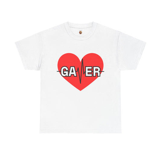 Gamer Heartbeat Lifeline Unisex Heavy Cotton Tee Shirt - Perfect for Gaming Lovers, Video Game, Geek, Nerd, Cardiogram