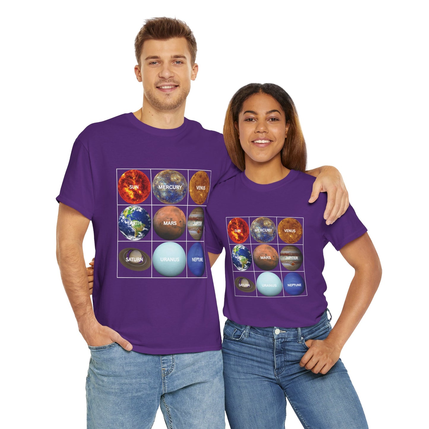 Cosmic Planet Solar System Graphic Tee Shirt- Unisex Heavy Cotton T-Shirt, Sun, Space, Galactic, Science, Geek, Nerd