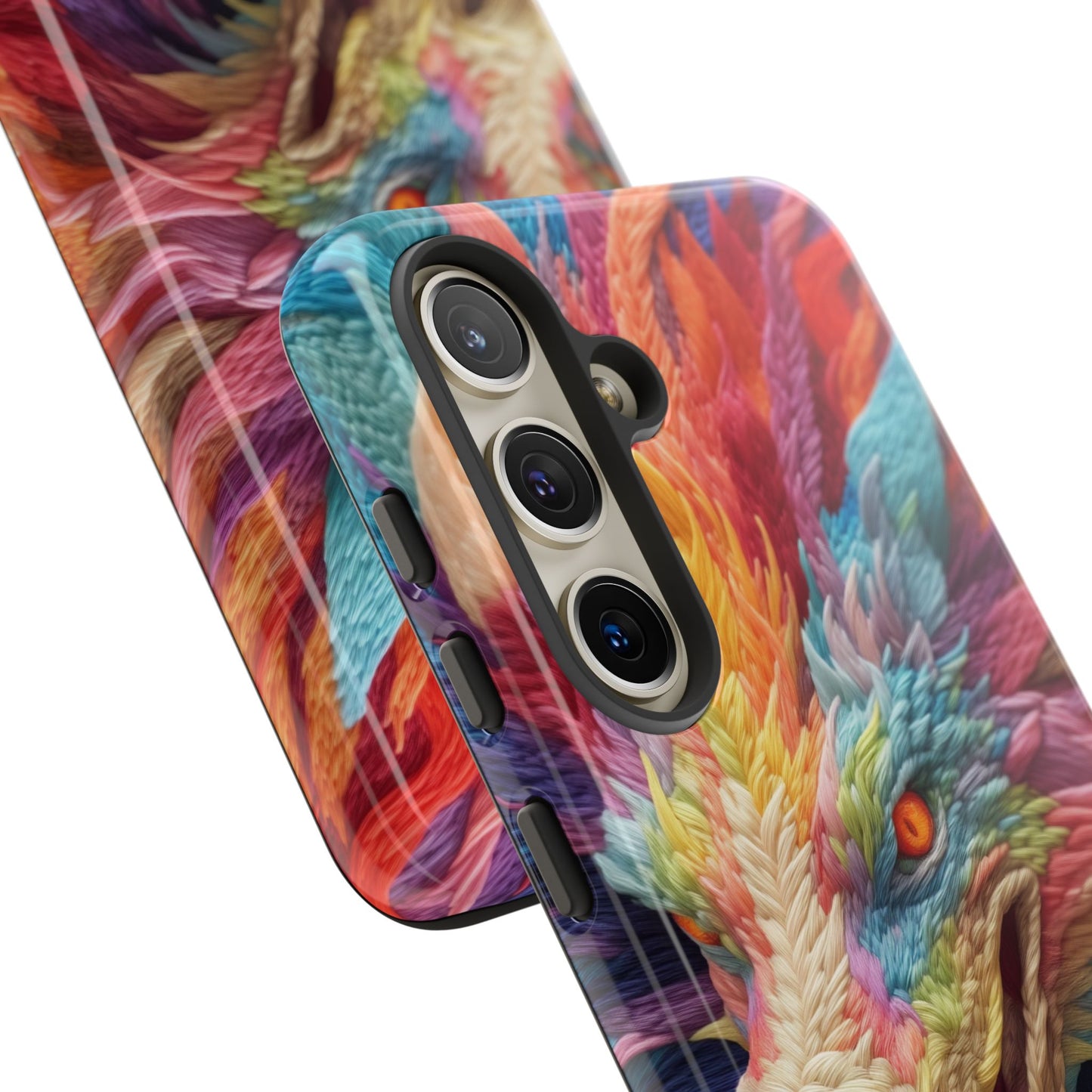 Vibrant 3D Embroidery Embroidered Rainbow Dragon Phone Case - Tough Protection for Fantasy Lovers, DND, RPG, TTRPG, Geek, Nerd
