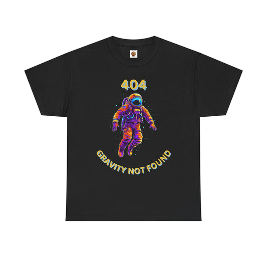 Sci-Fi Space Exploration Cosmic Humor Unisex Heavy Cotton Tee Shirt - '404 Gravity Not Found' Design, Astronaut, Geek, Nerd