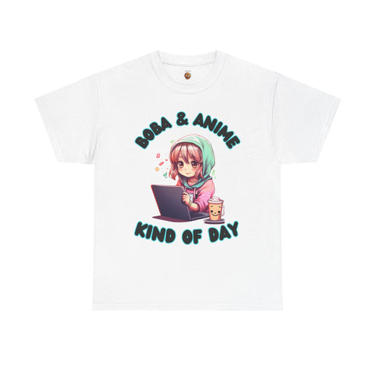 Cute Kawaii Chibi Girl Boba & Anime Unisex Heavy Cotton Tee Shirt T-Shirt - Perfect for Relaxing Days, Weeb, Otaku, Geek, Nerd