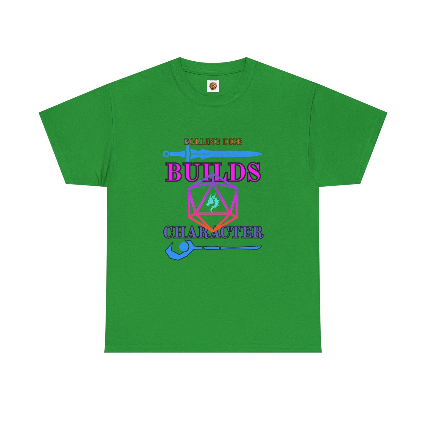 Unisex Heavy Cotton Tee - 'Rolling Dice Builds Character', Gamer Shirt, D&D Tee, Geeky Apparel, Role-Playing Gift, Fun RPG Top, D20, TTRPG, Geek, Nerd