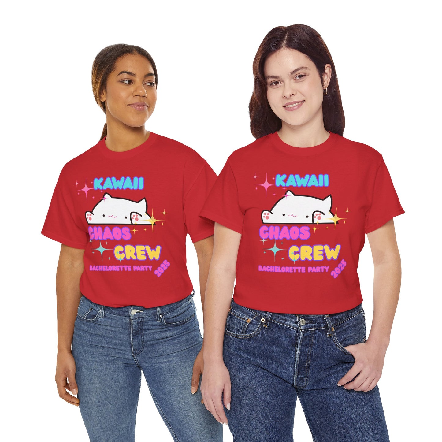 Cute Kawaii Chaos Crew Bachelorette Party 2025 Unisex Heavy Cotton Tee - Perfect for Anime Lovers, Funny, Weeb, Otaku, Geek, Nerd, Cat