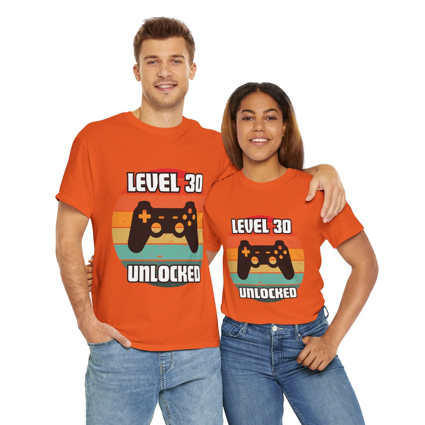Gaming Level 30 Unlocked Tee - Unisex Heavy Cotton T-Shirt, Video Game, Gamer, Happy Birthday Shirt, Geek, Nerd, Retro