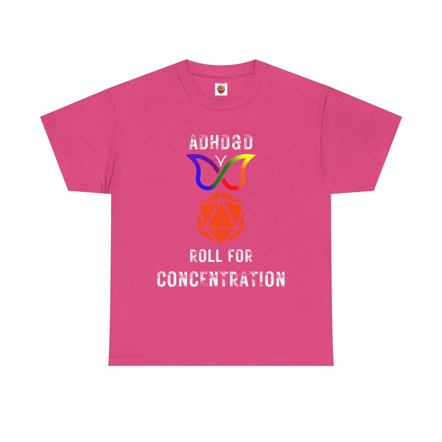 ADHD Official Rainbow Butterfly Orange D20 Dungeons and Dragons DND Unisex Heavy Cotton Tee Shirt - ADHD&D, RPG, TTRPG, Roleplaying, Geek, Nerd