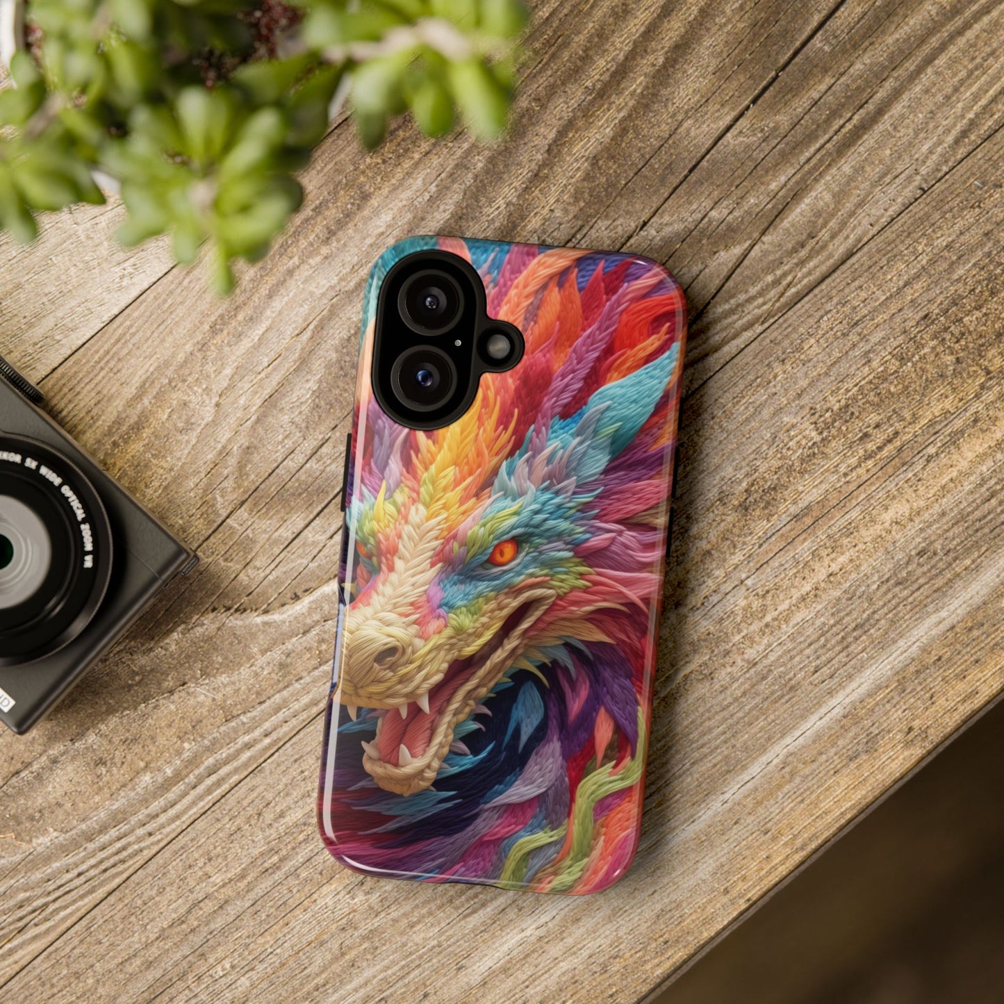 Vibrant 3D Embroidery Embroidered Rainbow Dragon Phone Case - Tough Protection for Fantasy Lovers, DND, RPG, TTRPG, Geek, Nerd