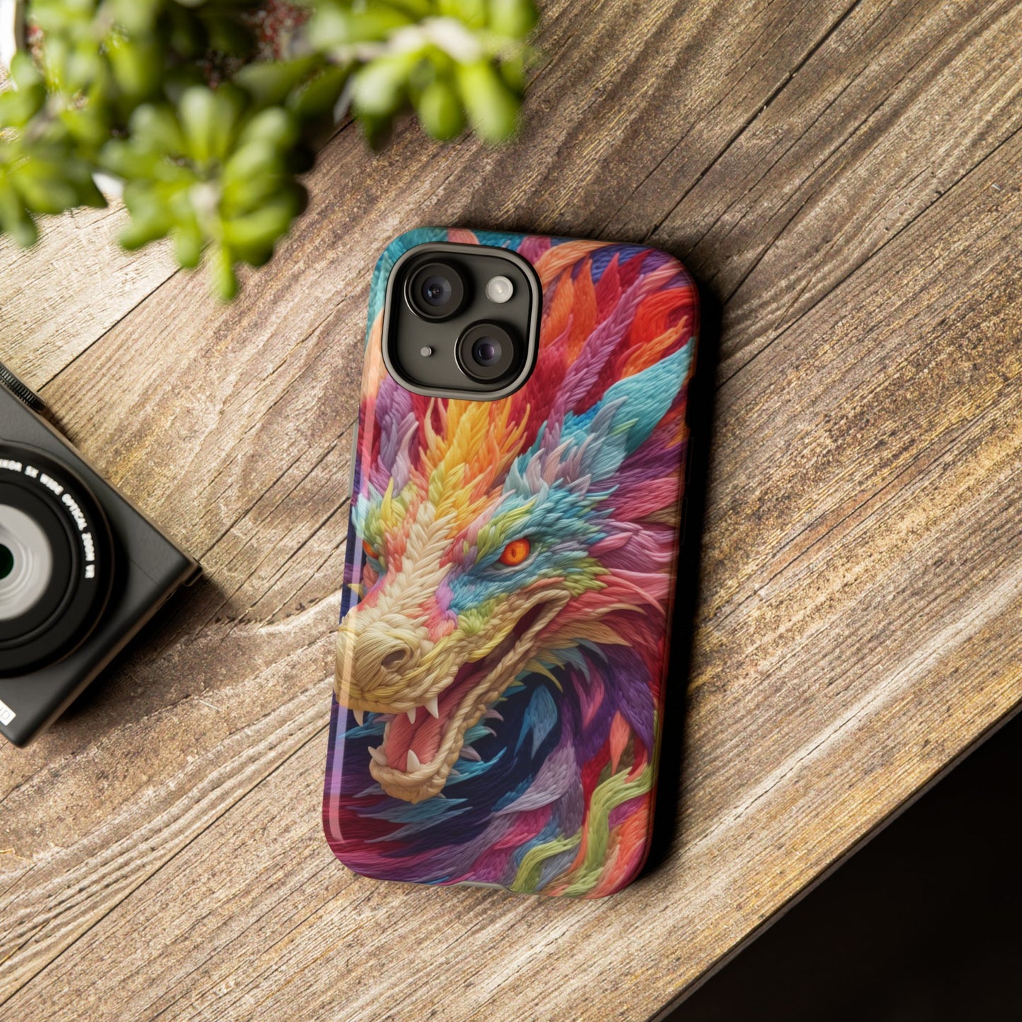 Vibrant 3D Embroidery Embroidered Rainbow Dragon Phone Case - Tough Protection for Fantasy Lovers, DND, RPG, TTRPG, Geek, Nerd
