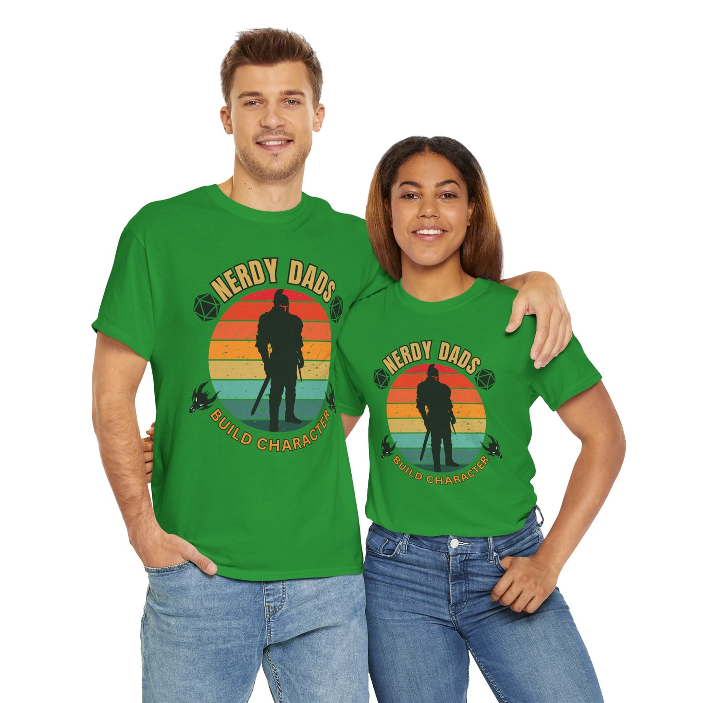 Nerdy Dads Build Character Building Unisex Heavy Cotton Tee Shirt - D20, D&D, DND, RPG, TTRPG, Roleplaying, Geek, Nerd