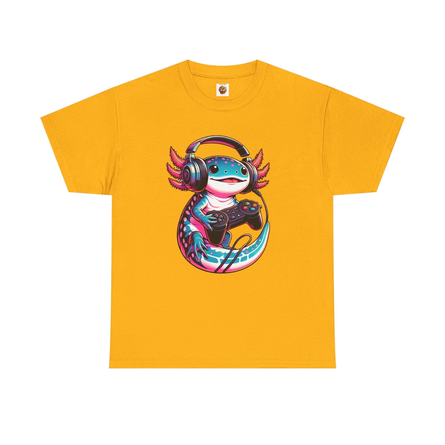 Cute Kawaii Gaming Axolotl Unisex Heavy Cotton Tee - Perfect for Gamers, Mexican Walking Fish, Smile, Video Game, Geek, Nerd, Salamander, Anime