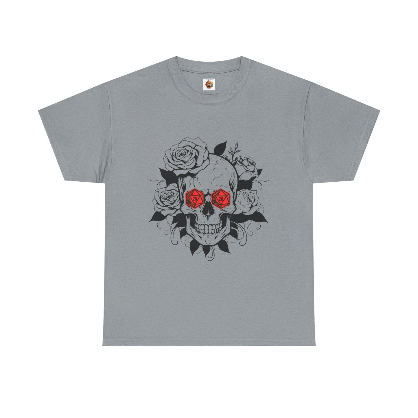 Gothic Floral Skull D20 Dungeons and Dragons DND Unisex Heavy Cotton Tee Shirt - RPG, TTRPG, Roleplaying, Geek, Nerd