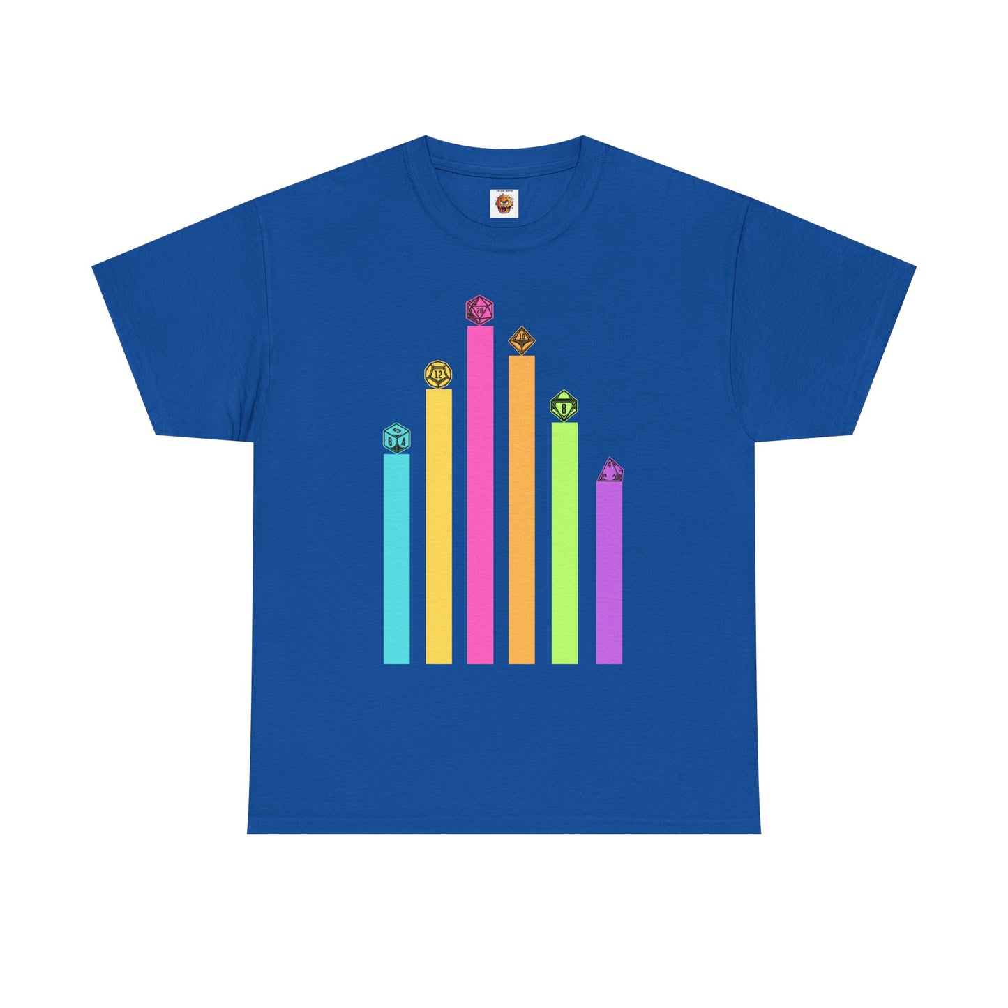 Vintage Minimalist Geeky Polyhedral Falling Retro Rainbow Dungeons and Dragons DND Unisex Heavy Cotton Tee Shirt - RPG, TTRPG, Roleplaying, Geek, Nerd