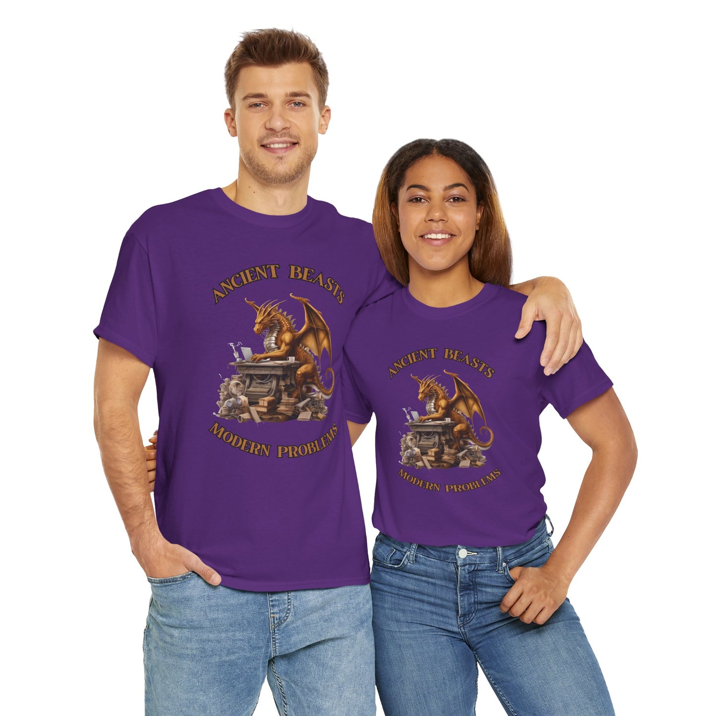Dragons & Office Work Unisex Heavy Cotton Tee, Perfect Gift for Fantasy Lovers, Bookworms, T-Shirt for Dragon Enthusiasts, DND, RPG, TTRPG, Geek, Nerd, Reader