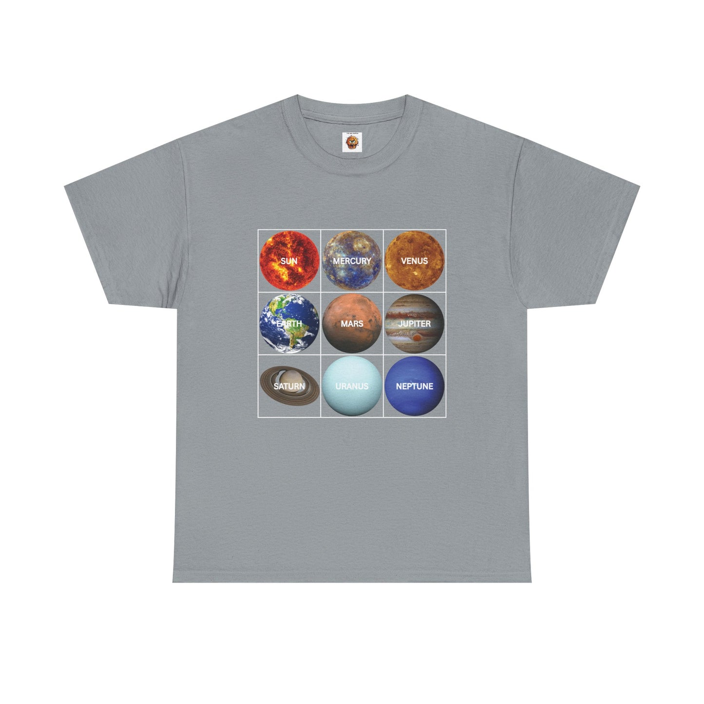 Cosmic Planet Solar System Graphic Tee Shirt- Unisex Heavy Cotton T-Shirt, Sun, Space, Galactic, Science, Geek, Nerd