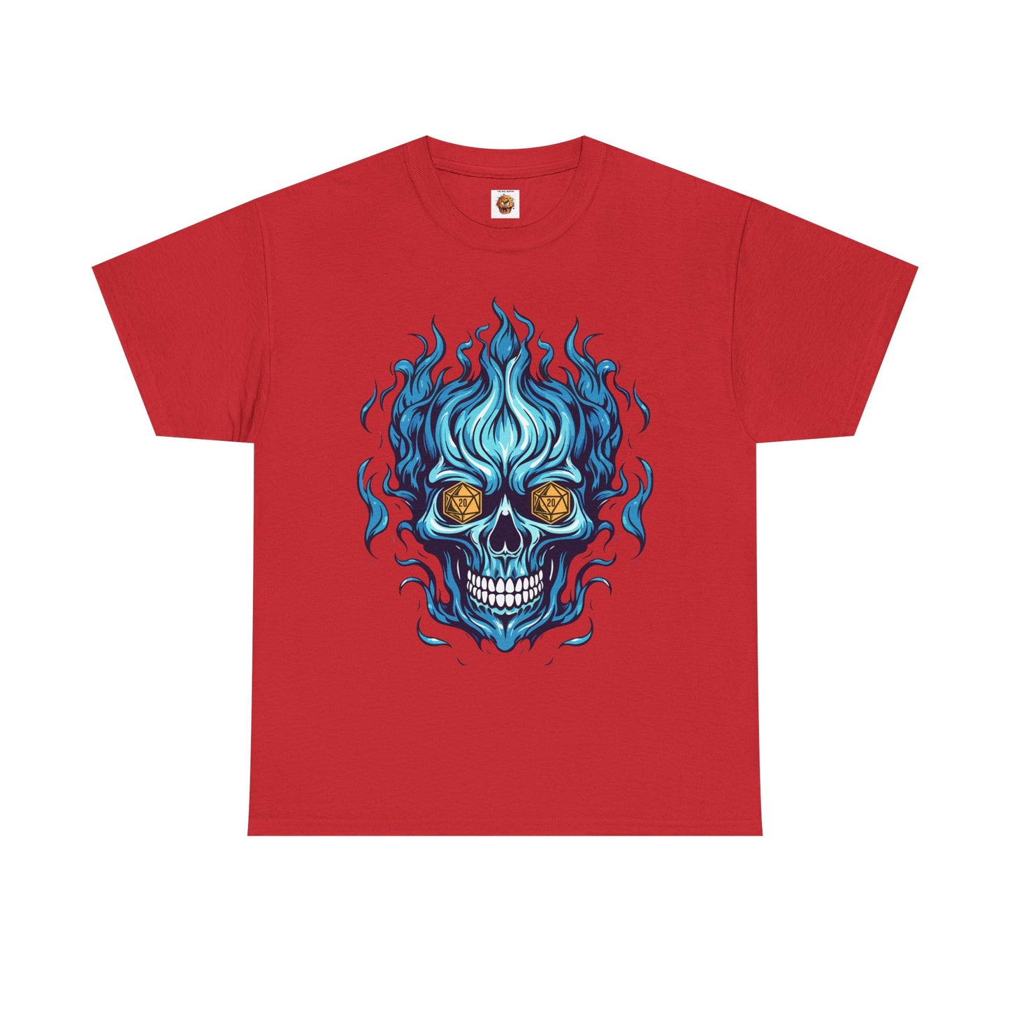 Flame Skull D20 Dungeons and Dragons DND Unisex Heavy Cotton Tee Shirt - RPG, TTRPG, Roleplaying, Geek, Nerd