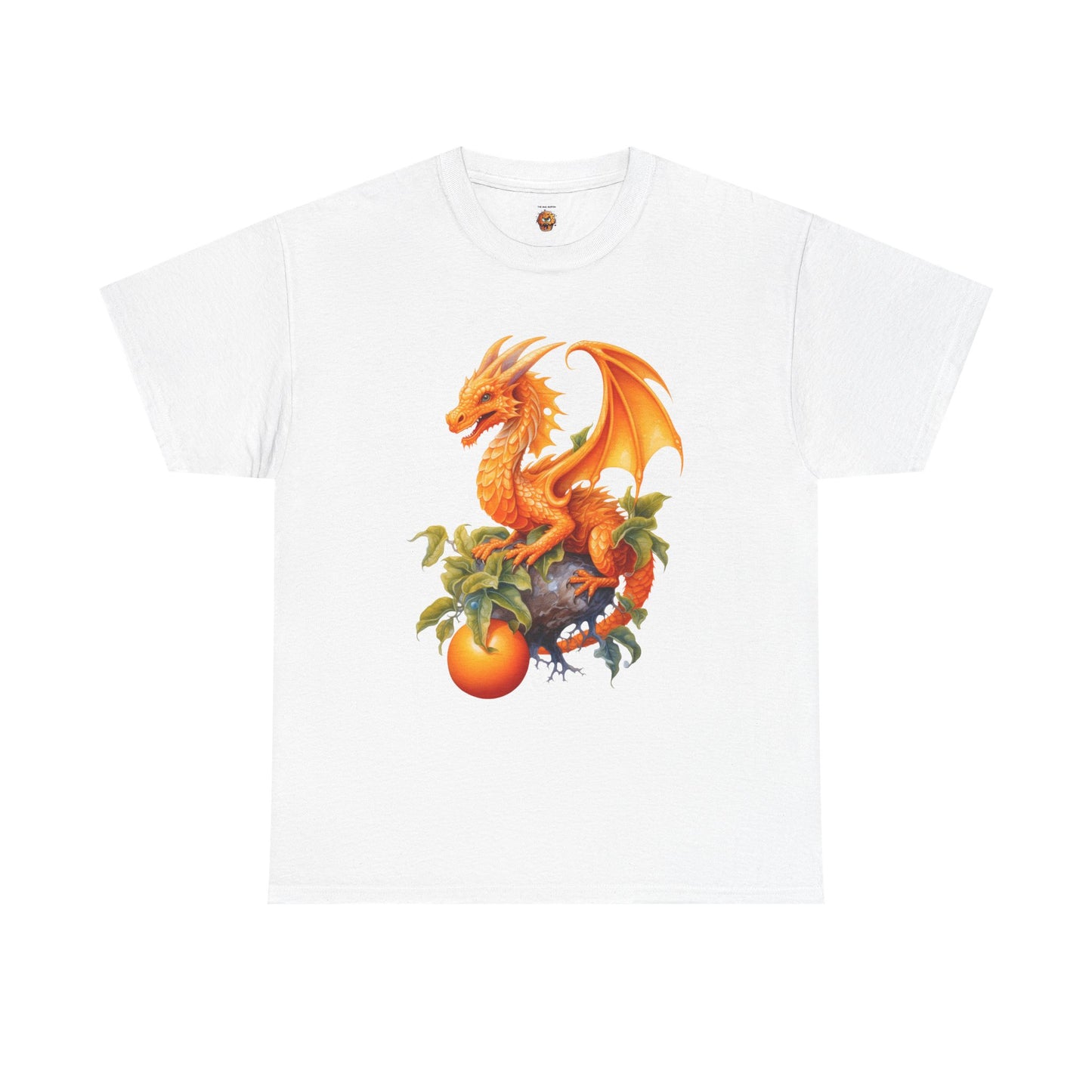 Vintage Orange Fruit Dragon Unisex Heavy Cotton Tee, Graphic T-Shirt, Gift for Dragon Lovers, Fantasy Apparel, Casual Wear, Fruit Of The Spirit, RPG, Geek, Nerd