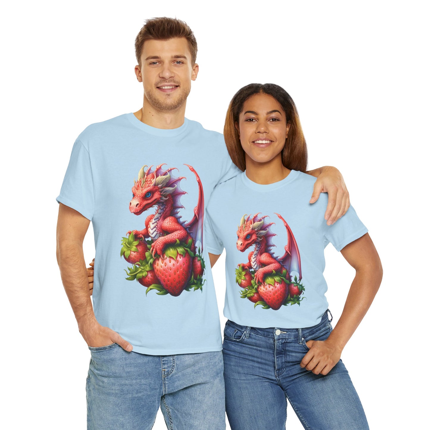 Vintage Strawberry Dragon Unisex Heavy Cotton Tee T-Shirt, Gift for Women, Birthday Shirt, Fantasy Apparel, Fruit Of The Spirit, RPG, Geek, Nerd