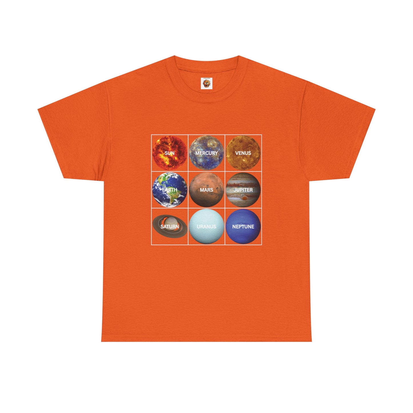 Cosmic Planet Solar System Graphic Tee Shirt- Unisex Heavy Cotton T-Shirt, Sun, Space, Galactic, Science, Geek, Nerd