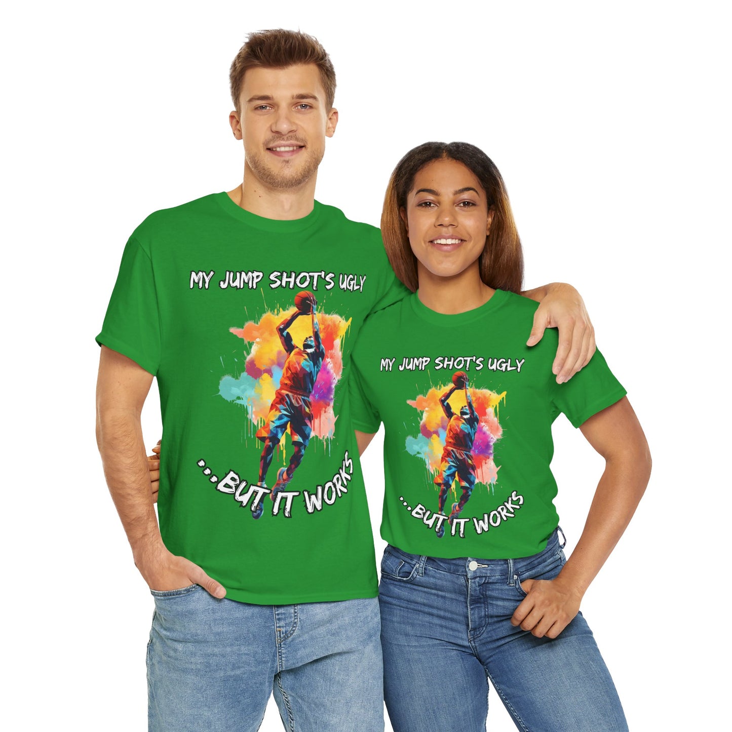 'My Jump Shot's Ugly, But It Works' Basketball Quote Tee: Fun Graphic Shirt for Sports Lovers, Gift for Athletes & Fans, Casual Wear, Birthday Gift, Workout Apparel