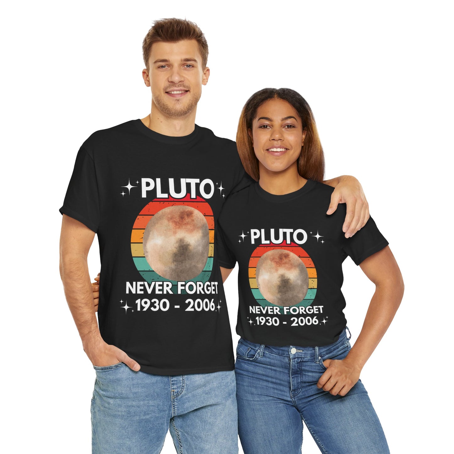 Retro Pluto Tee Shirt - "Never Forget 1930-2006" - Unisex Heavy Cotton T-Shirt, Vintage, Geek, Nerd, Space, Science, Solar System