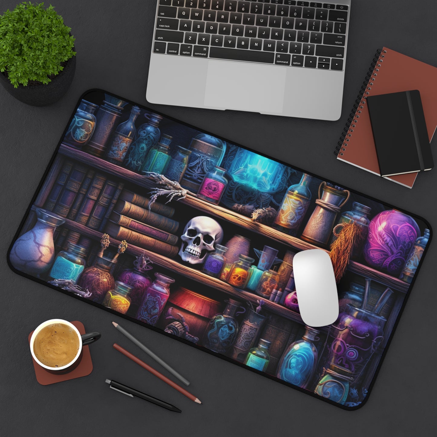 The Necromancer's Book Shelf Mystical Potion Desk Mat - Ideal for Spooky Vibes & Halloween Decor, Scary, Horror, DND