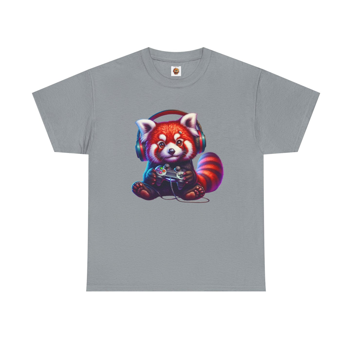 Cute Kawaii Gaming Red Panda Tee - Unisex Heavy Cotton Tee Shirt, Gamer, Anime, Headphones, Earphones, Geek, Nerd