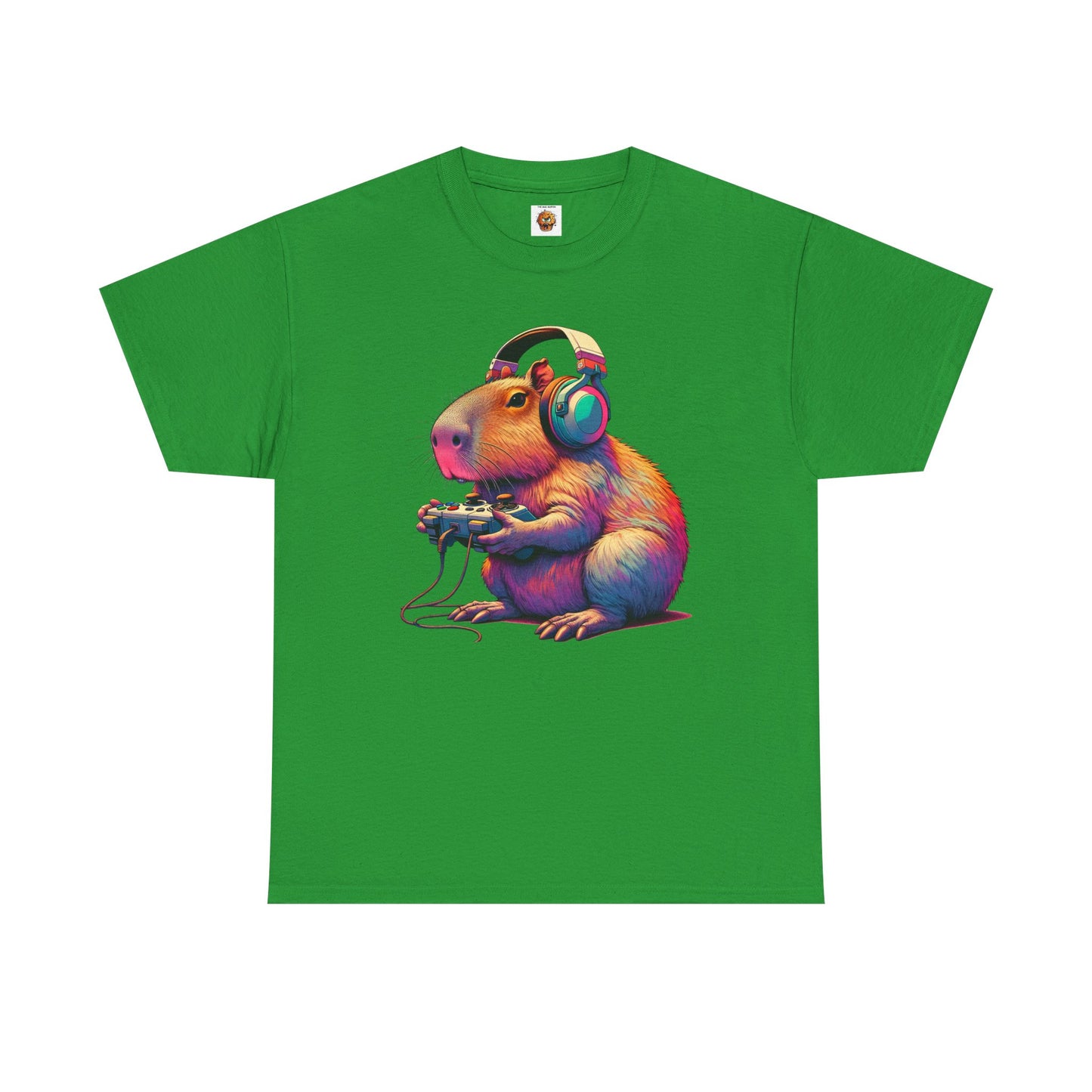 Cute Kawaii Gamer Capybara Guinea Pig Unisex Heavy Cotton Tee Shirt - Headphones, Earphones, Gaming, Anime, Video Game, Geek, Nerd