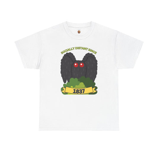 Mothman 'Socially Distant Since 1837' Unisex Tee, Funny Graphic Tee, Quirky T-Shirt, Casual Wear, Gift for Friends, Paranormal, Cryptid, Geek, Nerd, Scary, Creepy