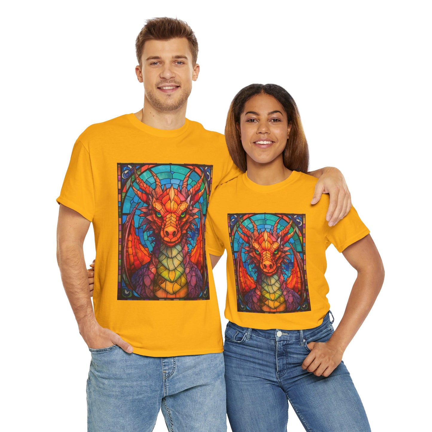 Dungeons And Dragons DND Stained Glass Red Dragon Tee Shirt - Unisex Heavy Cotton T-Shirt for Fantasy Lovers, Geek, Nerd