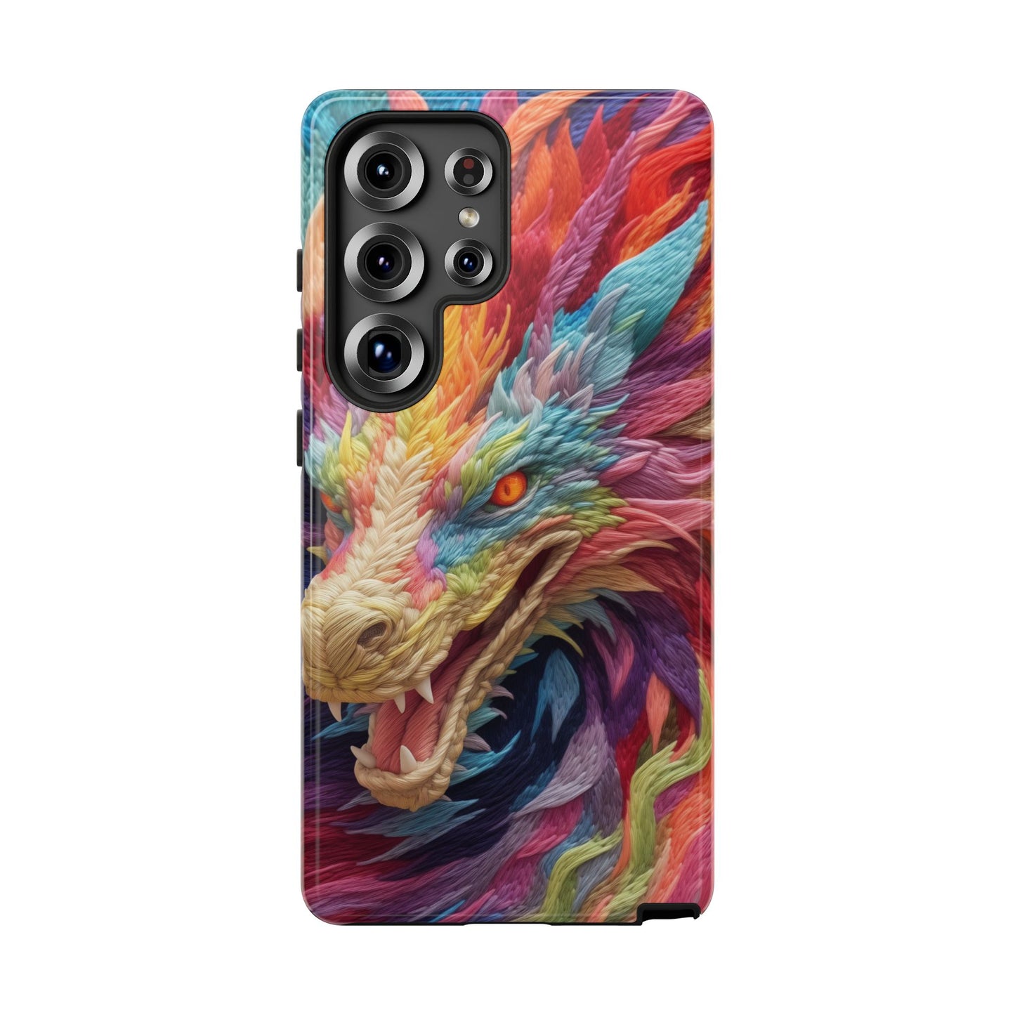 Vibrant 3D Embroidery Embroidered Rainbow Dragon Phone Case - Tough Protection for Fantasy Lovers, DND, RPG, TTRPG, Geek, Nerd