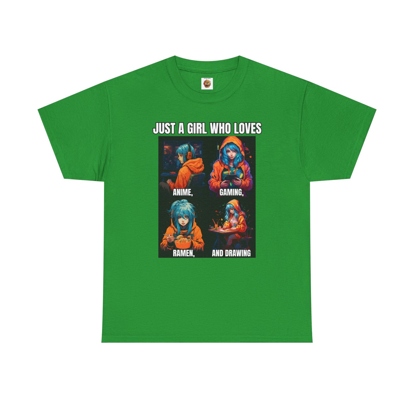 'Just a Girl Who Loves Anime, Gaming, Ramen, and Drawing' Unisex Heavy Cotton Tee - Waifu, Video Game, Gamer, Gamer Girl, Sketching, Weeb, Otaku, Geek, Nerd