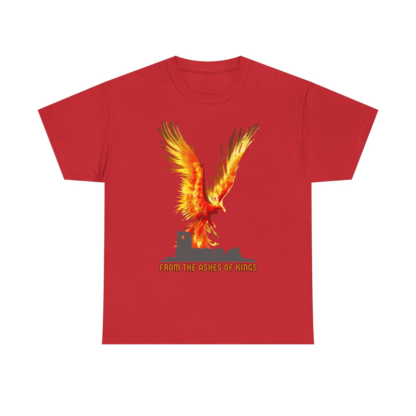 'From The Ashes Of Kings' Phoenix Rising Unisex Heavy Cotton Tee, Firebird Shirt, Unique Graphic Tee, Casual Wear, Gift for Friends, Festival Apparel, DND, RPG, TTRPG, Geek, Nerd