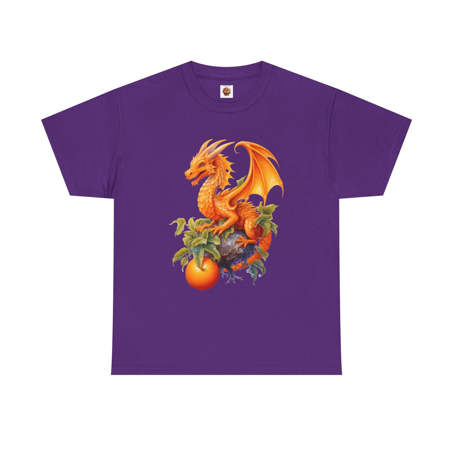 Vintage Orange Fruit Dragon Unisex Heavy Cotton Tee, Graphic T-Shirt, Gift for Dragon Lovers, Fantasy Apparel, Casual Wear, Fruit Of The Spirit, RPG, Geek, Nerd
