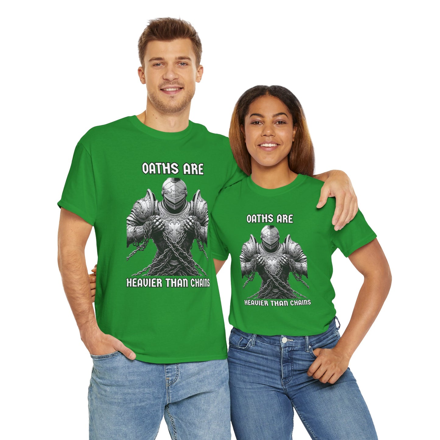 Epic Knight 'Oaths Are Heavier Than Chains' Unisex Heavy Cotton Tee | Casual Wear, Fantasy Lover T-Shirt, Gift for Gamers, Statement Shirt, DND, RPG, TTRPG, Geek, Nerd