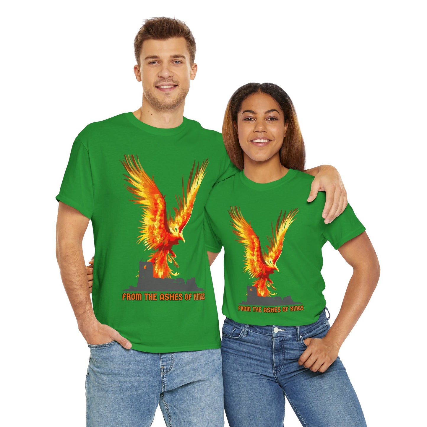 'From The Ashes Of Kings' Phoenix Rising Unisex Heavy Cotton Tee, Firebird Shirt, Unique Graphic Tee, Casual Wear, Gift for Friends, Festival Apparel, DND, RPG, TTRPG, Geek, Nerd