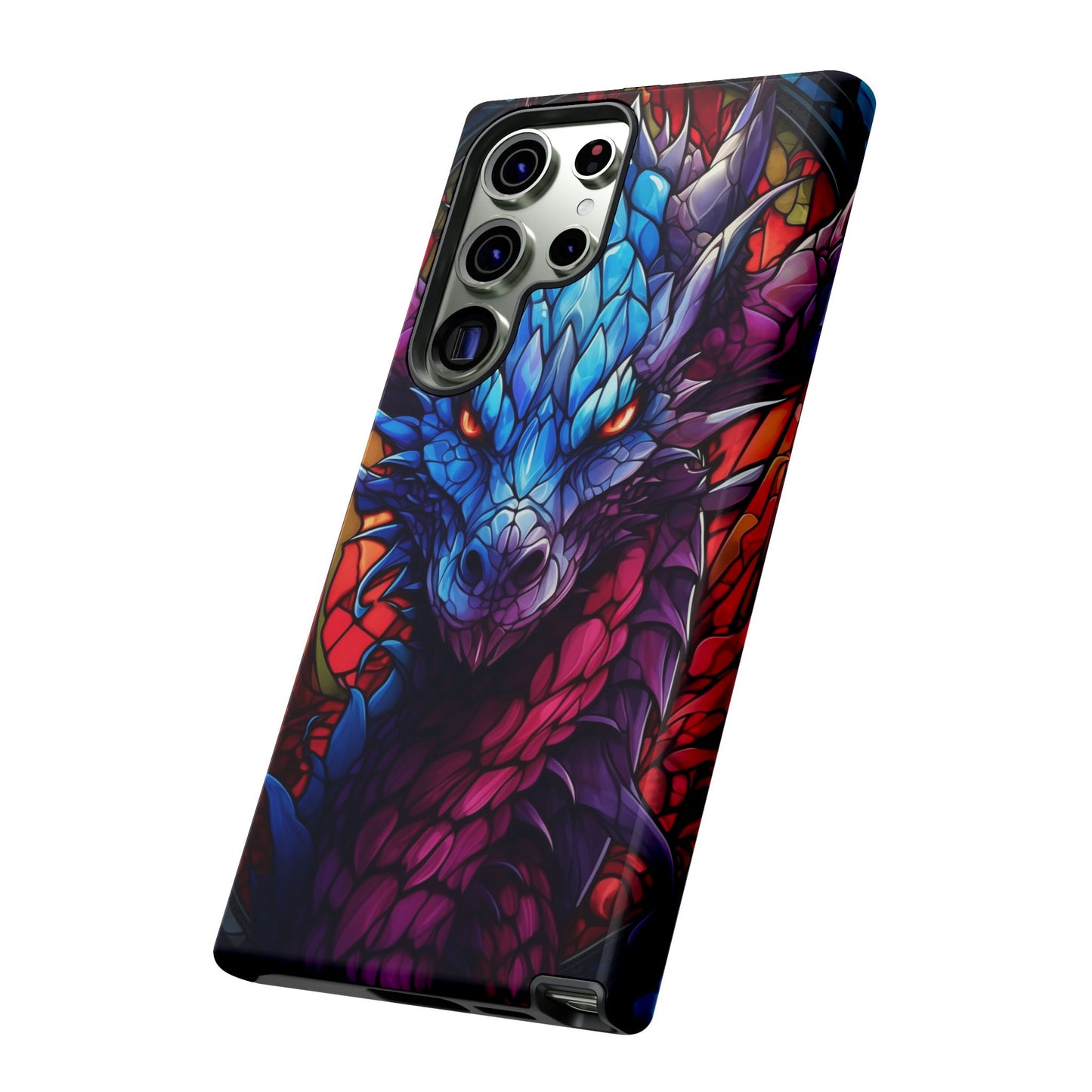 Colorful Blue Dragon Stained Glass Design Phone Case - Tough and Stylish Protection for Your Device, iPhone, Samsung, DND, Fantasy