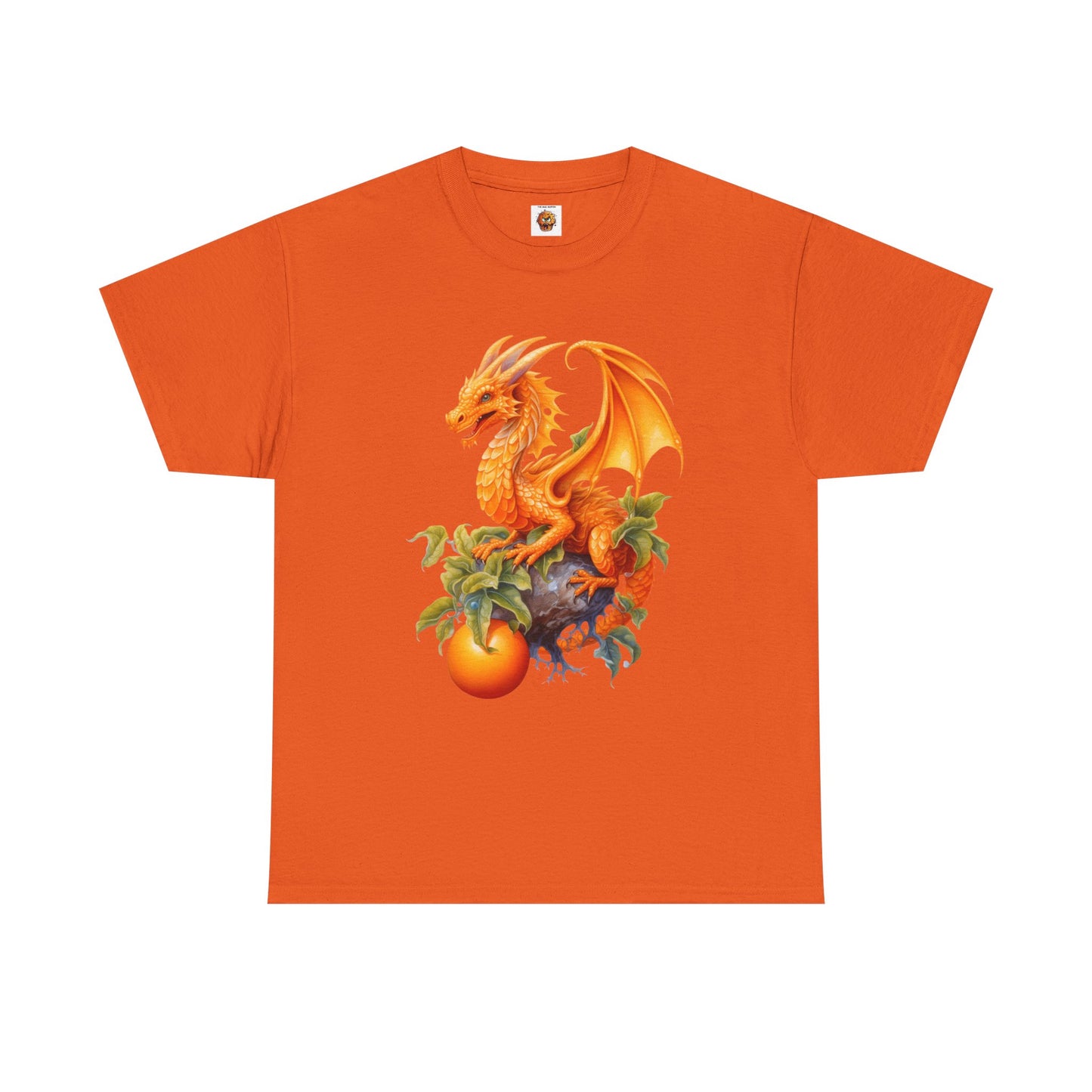 Vintage Orange Fruit Dragon Unisex Heavy Cotton Tee, Graphic T-Shirt, Gift for Dragon Lovers, Fantasy Apparel, Casual Wear, Fruit Of The Spirit, RPG, Geek, Nerd