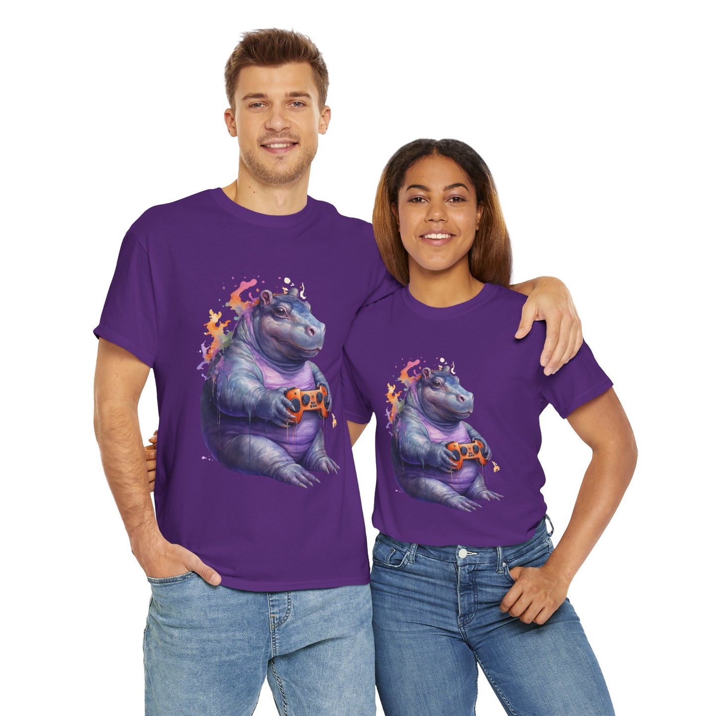 Cute Kawaii Gaming Pygmy Hippo Unisex Heavy Cotton Tee - Fun and Quirky Shirt for Gamers, Video Game, Girl, Anime, Weeb, Otaku, Moo Deng, Thailand