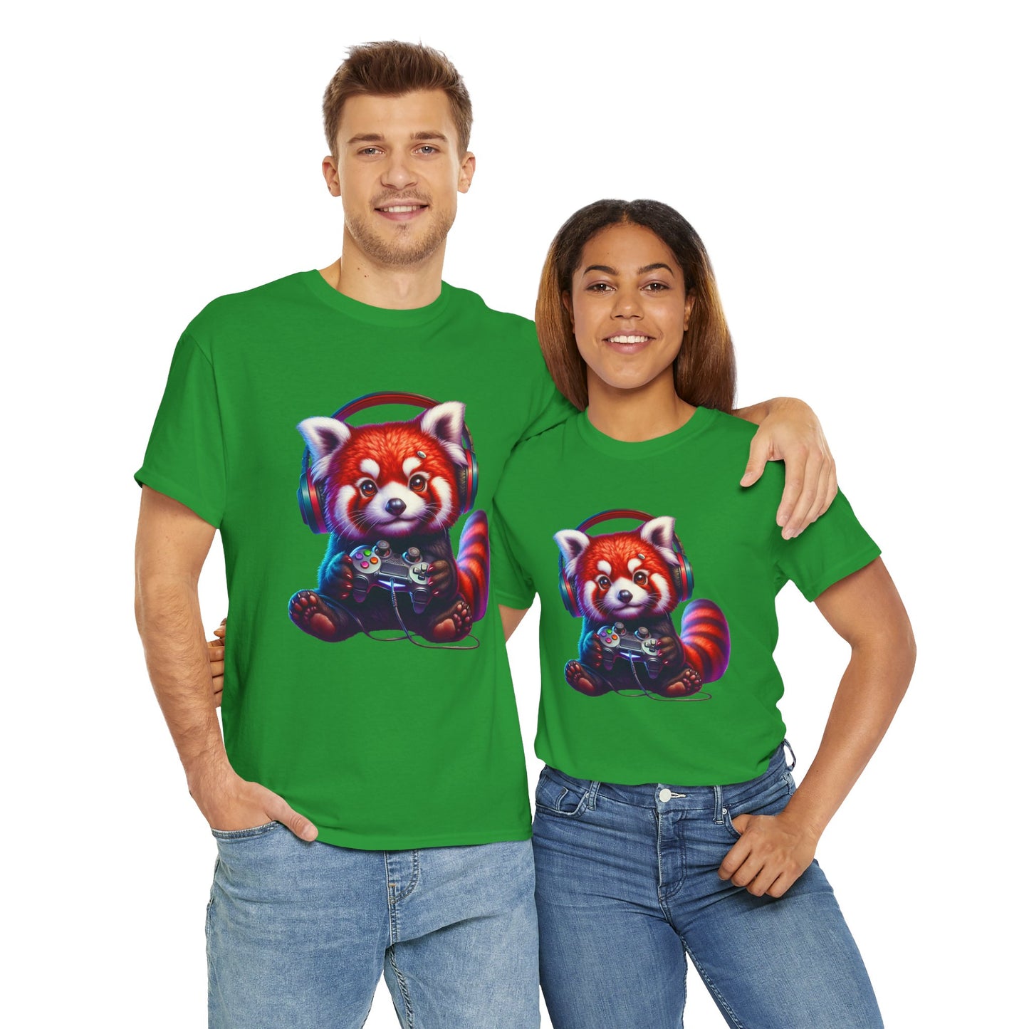 Cute Kawaii Gaming Red Panda Tee - Unisex Heavy Cotton Tee Shirt, Gamer, Anime, Headphones, Earphones, Geek, Nerd