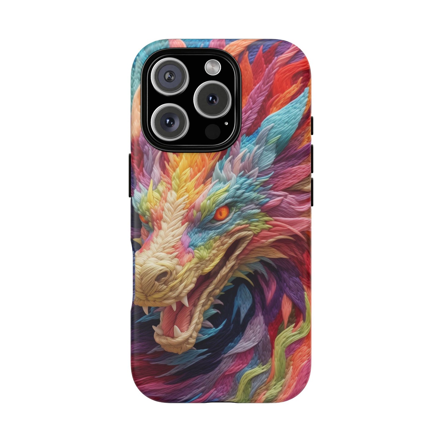Vibrant 3D Embroidery Embroidered Rainbow Dragon Phone Case - Tough Protection for Fantasy Lovers, DND, RPG, TTRPG, Geek, Nerd