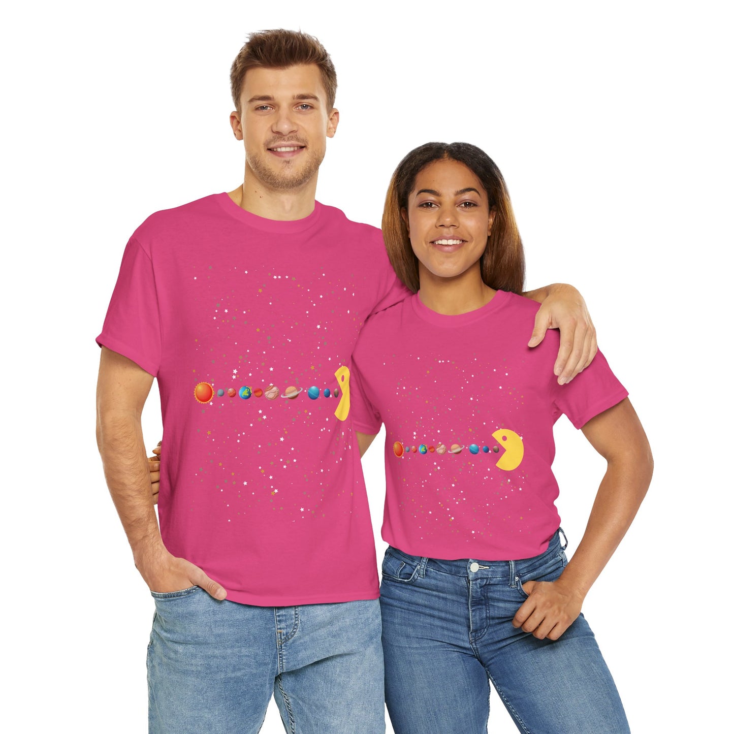Funny Cute Galaxy Solar System Retro Video Game Unisex Heavy Cotton Tee - Gamer Shirt, Gaming, Space, Geek, Nerd