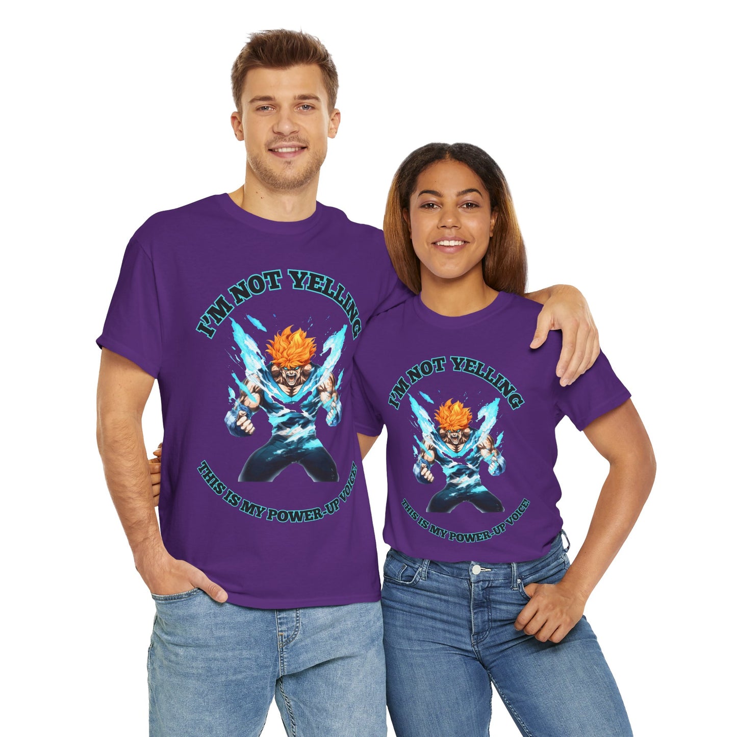 Shonen Anime Power-Up Voice Graphic Tee Shirt - Unisex Heavy Cotton T-Shirt, Weeb, Otaku, Geek, Nerd