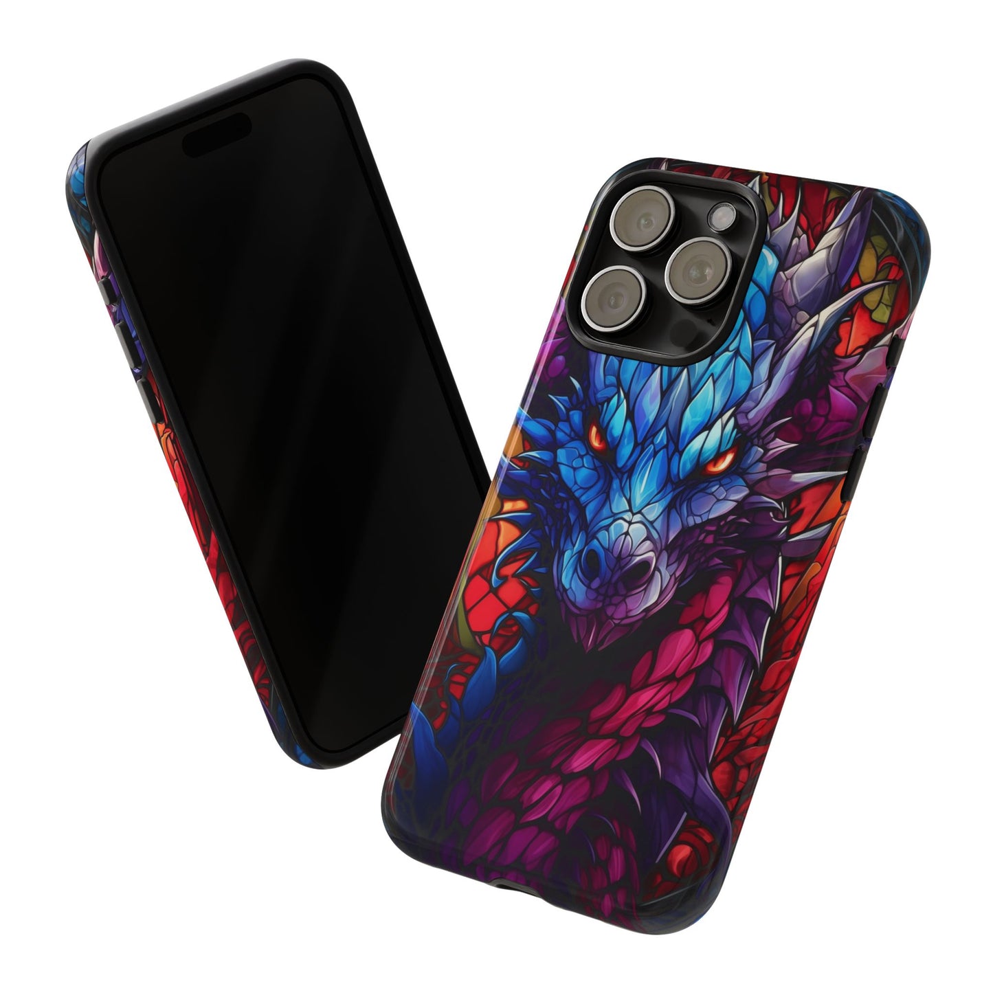Colorful Blue Dragon Stained Glass Design Phone Case - Tough and Stylish Protection for Your Device, iPhone, Samsung, DND, Fantasy
