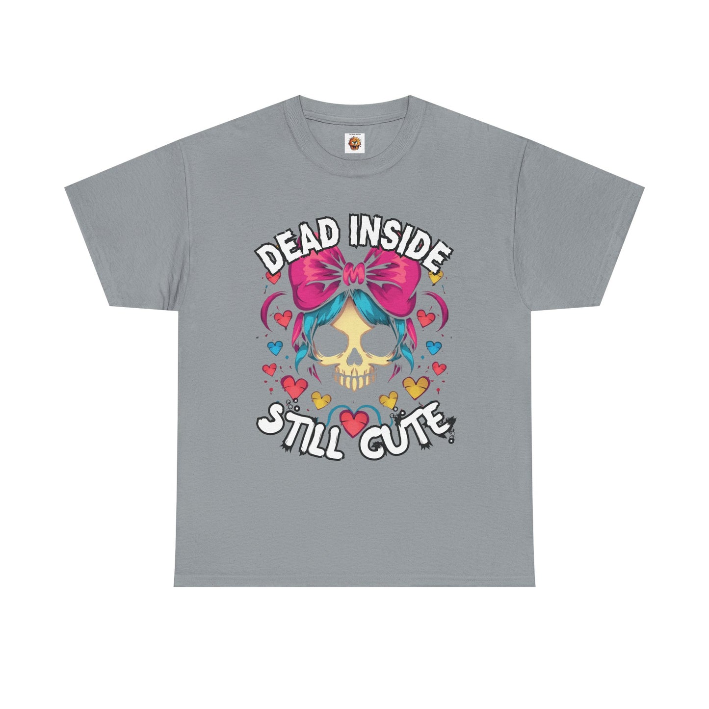 'Dead Inside Still Cute' Kawaii Skull & Heart Graphic T-Shirt, Unisex Heavy Cotton Tee, Casual Wear, Halloween Gift, Festival Fashion, Trendy Streetwear, Scary, Creepy, Gothic, Anime, Weeb, Otaku, Geek, Nerd