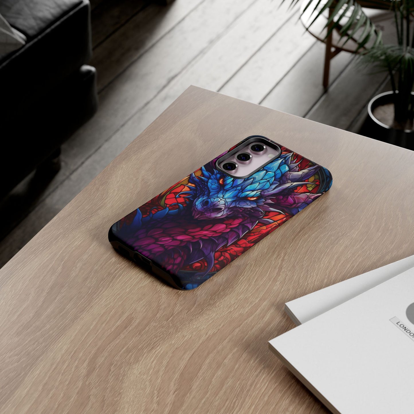 Colorful Blue Dragon Stained Glass Design Phone Case - Tough and Stylish Protection for Your Device, iPhone, Samsung, DND, Fantasy