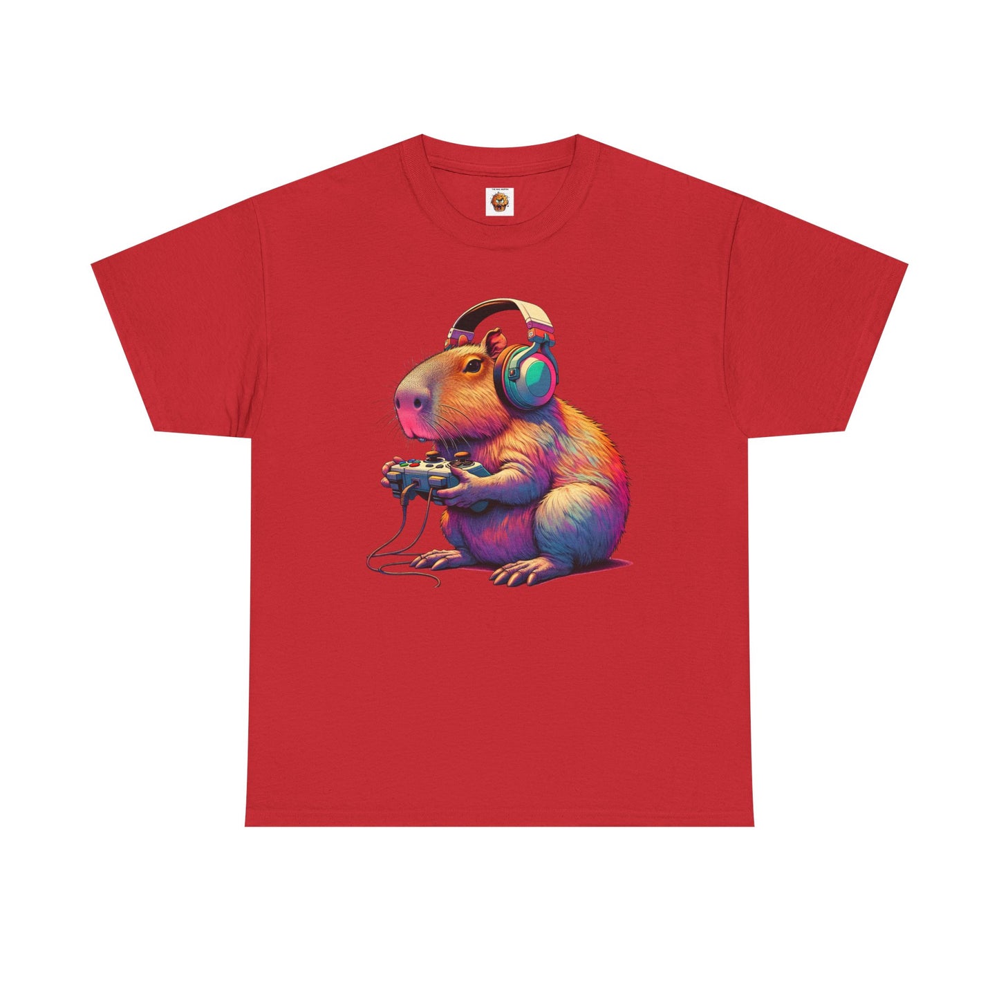 Cute Kawaii Gamer Capybara Guinea Pig Unisex Heavy Cotton Tee Shirt - Headphones, Earphones, Gaming, Anime, Video Game, Geek, Nerd