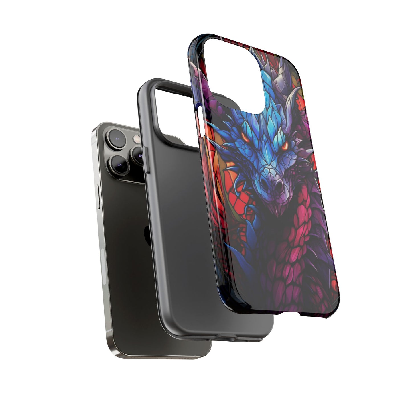 Colorful Blue Dragon Stained Glass Design Phone Case - Tough and Stylish Protection for Your Device, iPhone, Samsung, DND, Fantasy