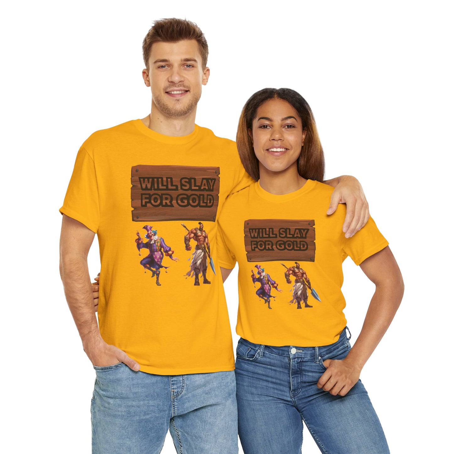 Funny Unisex Gamer Tee - "Will Slay for Gold" - Fun Gift for Gamers, Casual Wear, Birthday Tee, Gaming Night Shirt, Fantasy Apparel, DND, RPG, TTRPG, Geek, Nerd