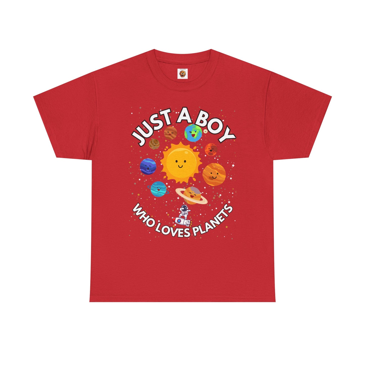 'Just a Boy Who Loves Planets' - Fun Space Theme for Adult Kids Unisex Heavy Cotton Tee Shirt - Space, Astronaut, Sci-Fi, Geek, Nerd